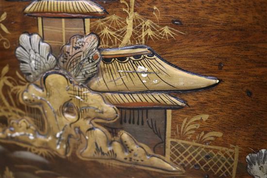 An early 20th century 78rpm wind-up gramophone player in chinoiserie-decorated cabinet, W. H. Barnes, London, W.75cm